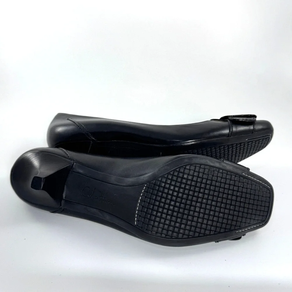 Cole Haan Womens Black Leather Square Toe Buckle Kitten Heel Pumps Size 10B - Picture 8 of 9
